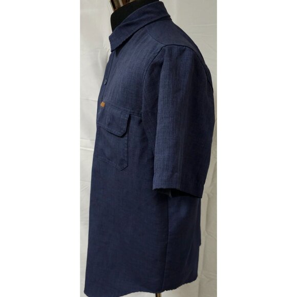 Orvis Classic Collection Mens Medium Dark Blue Short Sleeve Logo Button Up Shirt - Picture 6 of 12